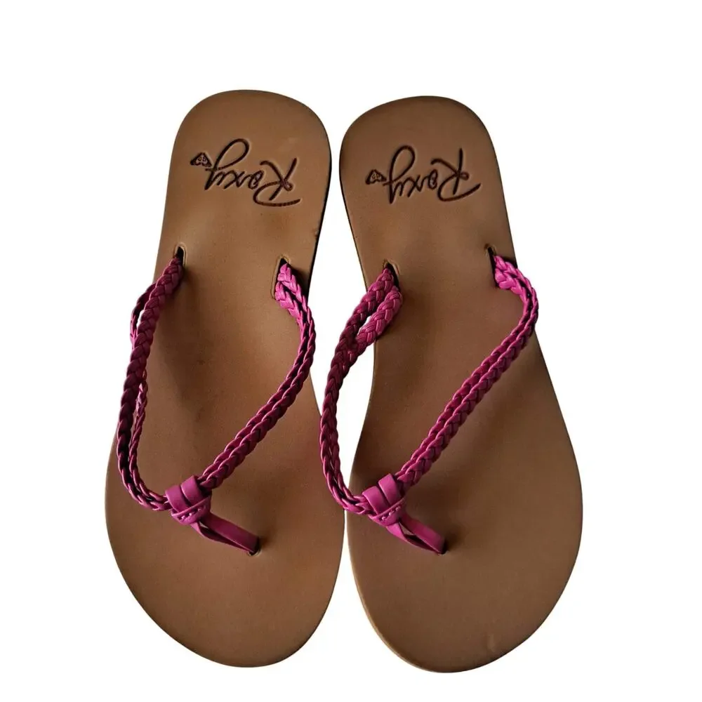NWT Roxy Costas II Braided Strap Flip Flop Sandals EVA Sole Pink Girls Size 2
